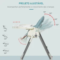 HOMCOM Cadeira de refeição ajustável e dobrável para bebê acima de 6 meses com bandeja dupla 2 rodas e freios 55x80x104 cm Azul(m-5)