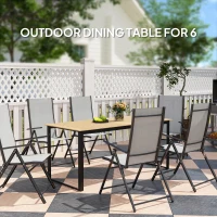 Outsunny Garden Table for 6 People, 175 x 78 x 75 cm Rectangle Outdoor Dining Table with Slatted Top, Metal Frame, for Balcony, Deck, Teak(m-4)