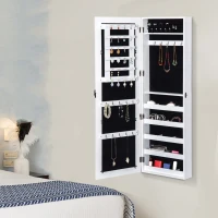 HOMCOM Espelho com Móvel de Bijuterias de Parede Espelho de Parede Organizador de Jóias com Ganchos e Ranhuras para Dormitórios 37x9,5x112cm Branco(m-7)