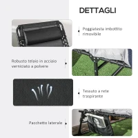 Outsunny Lettino Prendisole Pieghevole con Cuscino, Poggiatesta e Tasca Laterale, 58x189x32.5 cm, Grigio Chiaro(m-6)