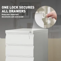 Vinsetto 3-Drawer Steel Filing Cabinet with Lock and Wheels - White(m-6)