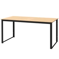 Outsunny Garden Table for 6 People, 160 x 80 x 75 cm Rectangle Outdoor Dining Table with Slatted Top, Metal Frame, for Balcony, Deck, Teak(m-11)