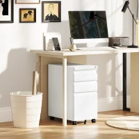 Vinsetto 3-Drawer Steel Filing Cabinet with Lock and Wheels - White(m-9)