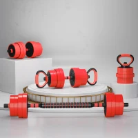 SPORTNOW 30kg Four-In-One Adjustable Weight Dumbbells Set, Barbell, Kettlebell, Push Up Stand - Red(m-8)