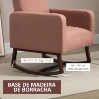 HOMCOM Poltrona Baloiço Estofada em Flanela Cadeira de Baloiço Relax com Assento Apoio para os Braços Acolchoados e Base de Madeira Ideal para Lactancia 72x75x105cm Rosa(m-7)