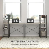 HOMCOM Secretária com Prateleira Reversível Estilo Industrial com Estrutura em Aço para Escritório 110x53x115,5 cm Carvalho e Preto(m-4)