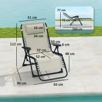 Outsunny Opvouwbare Zonneligstoel Tuinligstoel met Hoofdkussen, 5-standen Verstelbare Rugleuning tot 120 kg Belastbaar Beige(m-3)