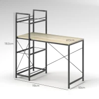 HOMCOM Secretária com Prateleira Reversível Estilo Industrial com Estrutura em Aço para Escritório 110x53x115,5 cm Carvalho e Preto(m-3)