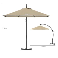 Outsunny 3(m) Garden Cantilever Parasol, Round Overhanging Umbrella with Crank Handle, Cross Base, Aluminium Frame and 360° Rotation, Banana Patio Umbrella for Outdoor Sun Shade, Khaki(m-3)