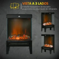 HOMCOM Chimenea Eléctrica 1000W/2000W Calentador de Chimenea con Llama LED Ajustable hasta 15-20 m² 40,5x20x62 cm Negro(m-5)