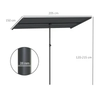 Outsunny  Parasol 180 Graden Draaibaar en Hoogteverstelbaar met Aluminium Mast 150x205cm Donkergrijs(m-3)