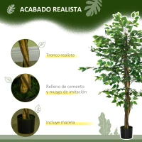 HOMCOM Pack de 2 Plantas Artificiales con Troncos Naturales 150 cm Ficus Sintéticas con 882 Hojas Decoración para Hogar Verde(m-4)
