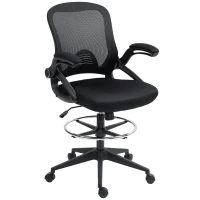 Vinsetto Drafting Chair with Flip-up Armrest, Mesh Office Stool with Foot Ring, 360 Degree Swivel Height Adjustable Chair for Standing Desk, Black(m-10)