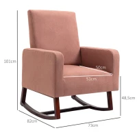 HOMCOM Poltrona Baloiço Estofada em Flanela Cadeira de Baloiço Relax com Assento Apoio para os Braços Acolchoados e Base de Madeira Ideal para Lactancia 72x75x105cm Rosa(m-3)