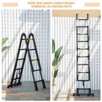 DURHAND Escada Telescópica dobrável multiuso quadro em A 150kg  Alumínio 320x67x7 cm Preto(m-6)