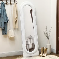 HOMCOM Wavy Velvet-Feel Full Length Mirror - White(m-1)