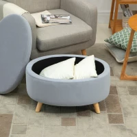 HOMCOM Otomano Puff Estofado em Veludo Acolchoado Banco de Armazenamento com Tampa Removível e Pés de Madeira para Dormitórios Sala de Estar Corredor 71x51,5x42 Cinza(m-7)