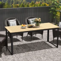 Outsunny Garden Table for 6 People, 175 x 78 x 75 cm Rectangle Outdoor Dining Table with Slatted Top, Metal Frame, for Balcony, Deck, Teak(m-7)