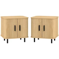 HOMCOM Set 2 Noptiere în stil Nordic cu Raft pe 2 Niveluri și Ușă Culisantă pentru Dormitor, 48x40x48 cm, Lemn Natural(m-10)