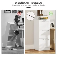 HOMCOM Mueble Archivador con 3 Cajones Cajonera para Escritorio con Rieles Colgantes Ajustables para A4 y Carta Blanco(m-7)