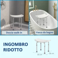 HOMCOM Sgabello Sedile Sedia per Doccia Bagno, Antiscivolo, Altezza Regolabile(m-5)