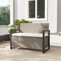 Outsunny Gartenbank mit Stauraum 2-Sitzer Sitzbank mit Sitzkissen gepolstert Aufbewahrungsbank 117 x 60 x 86 cm Cremeweiß(m-5)