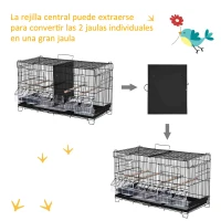 PawHut Jaula para Pájaros con Divisor Ganchos Superiores Puertas Comederos Perchas y Bandeja Extraíble 59,5x26,5x39,5 cm Negro(m-6)
