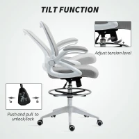 Vinsetto Drafting Chair with Flip-up Armrest, Mesh Office Stool with Foot Ring, 360 Degree Swivel Height Adjustable Chair for Standing Desk, Light Grey(m-6)