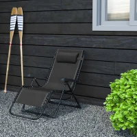 Outsunny Opvouwbare Zonneligstoel Tuinligstoel met Kussen, 5-posities Verstelbare Rugleuning tot 120 kg Belastbaar Zwart(m-9)