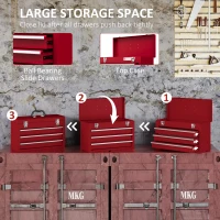 DURHAND Lockable Metal Tool Box, 3 Drawer Tool Chest with Latches, Handle, Ball Bearing Runners, Red(m-5)