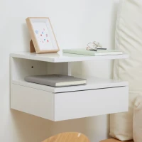 HOMCOM Set of Two Floating High Gloss Bedside Tables - White(m-6)