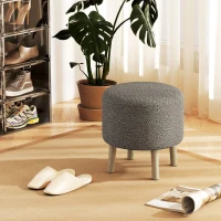 HOMCOM Round Linen-Look Storage Ottoman - Light Grey(m-2)