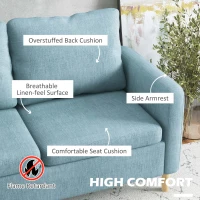 HOMCOM Two Seater Sofa for Living Room, Modern Fabric Couch with Wood Legs and 2 Pockets for Bedroom and Home Office, Blue(m-6)