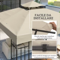 Outsunny Copertura per Gazebo da Giardino 3x3m, Tetto Sostitutivo UPF30+ a 2 Livelli in Poliestere, Crema(m-5)