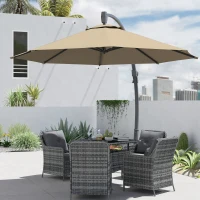 Outsunny 3(m) Garden Cantilever Parasol, Round Overhanging Umbrella with Crank Handle, Cross Base, Aluminium Frame and 360° Rotation, Banana Patio Umbrella for Outdoor Sun Shade, Khaki(m-8)