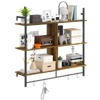 HOMCOM Three-Tier Floating Shelf - Brown/Black(m-1)