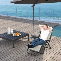 Outsunny Opvouwbare Zonneligstoel Tuinligstoel met Hoofdkussen, 5-standen Verstelbare Rugleuning tot 120 kg Belastbaar Beige(m-2)