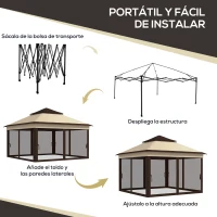 Outsunny Carpa Plegable 3,26x3,26x2,72m con Doble Techo Altura Ajustable Mosquiteras Protección UV30+ y Bolsa de Transporte Beige(m-4)