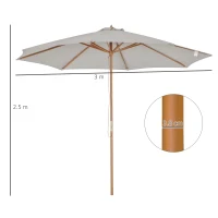 Outsunny Ombrellone da Giardino 3 m con Palo in Legno, 8 Stecche e Parasole in Poliestere, Grigio(m-3)