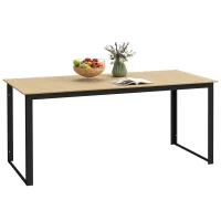 Outsunny Garden Table for 6 People, 175 x 78 x 75 cm Rectangle Outdoor Dining Table with Slatted Top, Metal Frame, for Balcony, Deck, Teak(m-1)