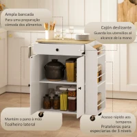 HOMCOM Ilha de Cozinha com Rodas com Gaveta Suporte para Temperos de 3 Níveis e Prateleira Ajustável 82x38x86,5 cm  Branco(m-5)