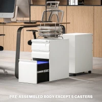 Vinsetto 3-Drawer Steel Filing Cabinet with Lock and Wheels - White(m-8)