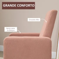 HOMCOM Poltrona Baloiço Estofada em Flanela Cadeira de Baloiço Relax com Assento Apoio para os Braços Acolchoados e Base de Madeira Ideal para Lactancia 72x75x105cm Rosa(m-5)