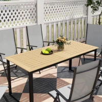 Outsunny Garden Table for 6 People, 175 x 78 x 75 cm Rectangle Outdoor Dining Table with Slatted Top, Metal Frame, for Balcony, Deck, Teak(m-9)