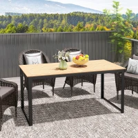Outsunny Garden Table for 6 People, 160 x 80 x 75 cm Rectangle Outdoor Dining Table with Slatted Top, Metal Frame, for Balcony, Deck, Teak(m-7)