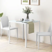 HOMCOM Quadratischer Esstisch für 4 Personen, Tischplatte aus Hartglas, für Küche und Esszimmer, 75 x 75 x 75 cm, Weiß(m-2)
