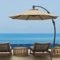 Outsunny 3(m) Garden Cantilever Parasol, Round Overhanging Umbrella with Crank Handle, Cross Base, Aluminium Frame and 360° Rotation, Banana Patio Umbrella for Outdoor Sun Shade, Khaki(m-2)