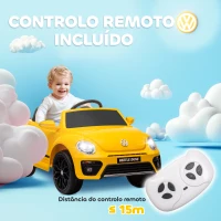 AIYAPLAY Carro Elétrico para Crianças Carro Elétrico Infantil Volkswagen Beetle com Bateria 12V Faróis Buzina e Música 97x56,5x46 cm Amarelo(m-7)