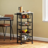HOMCOM Carrito Verdulero para Cocina con 4 Cestas Deslizables y Marco de Acero 49,5x31x91 cm Gris Claro(m-7)