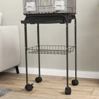 PawHut Gaiola para Passáros Gaiola de Metal com Portas 4 Comedouros 3 Poleiros Baloiço Escadas e Bandeja Removível 46x36x120 cm Preto(m-9)